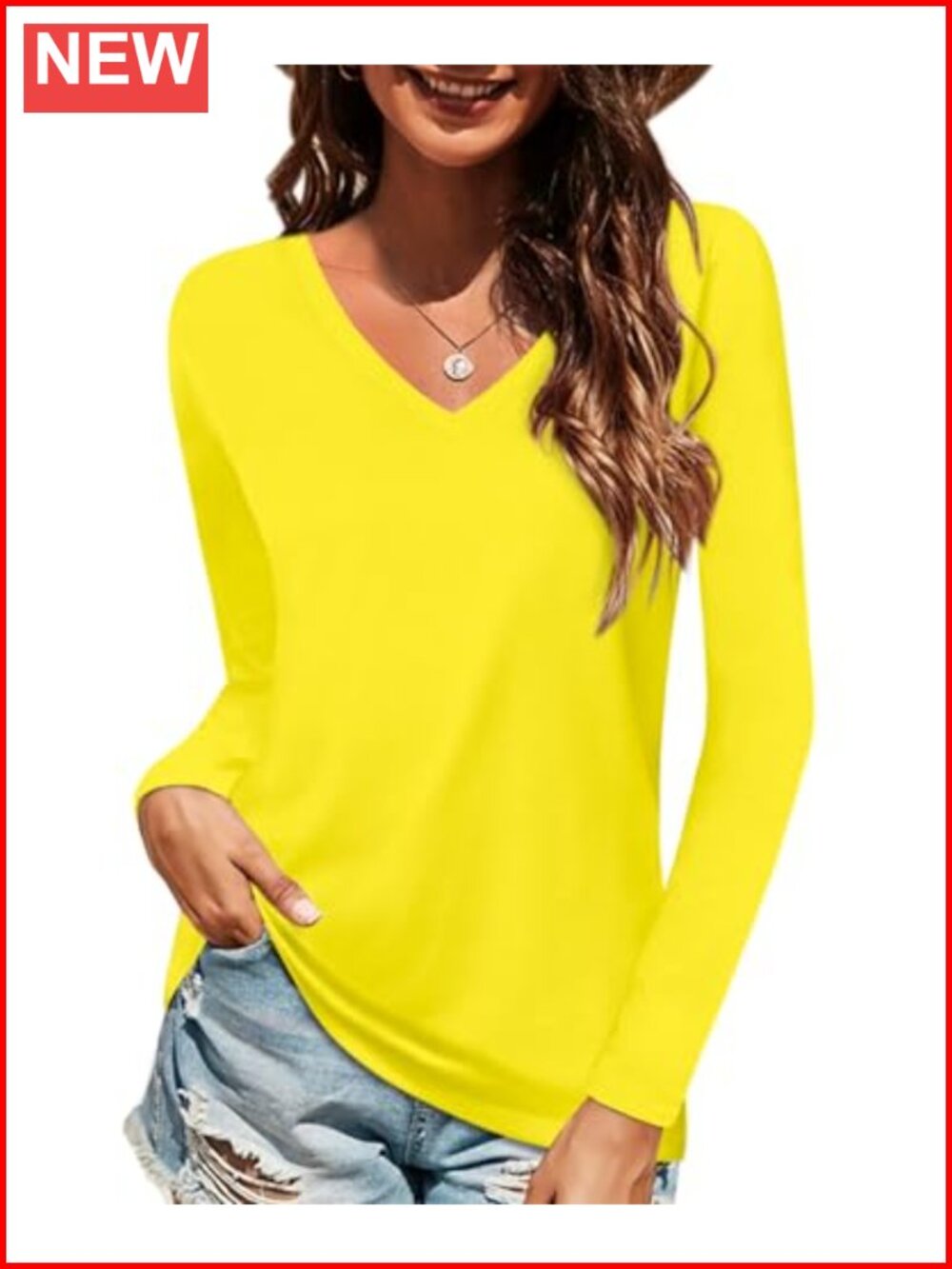 Women's Cotton V Neck Long Sleeve T Shirt Casual Basic Tee